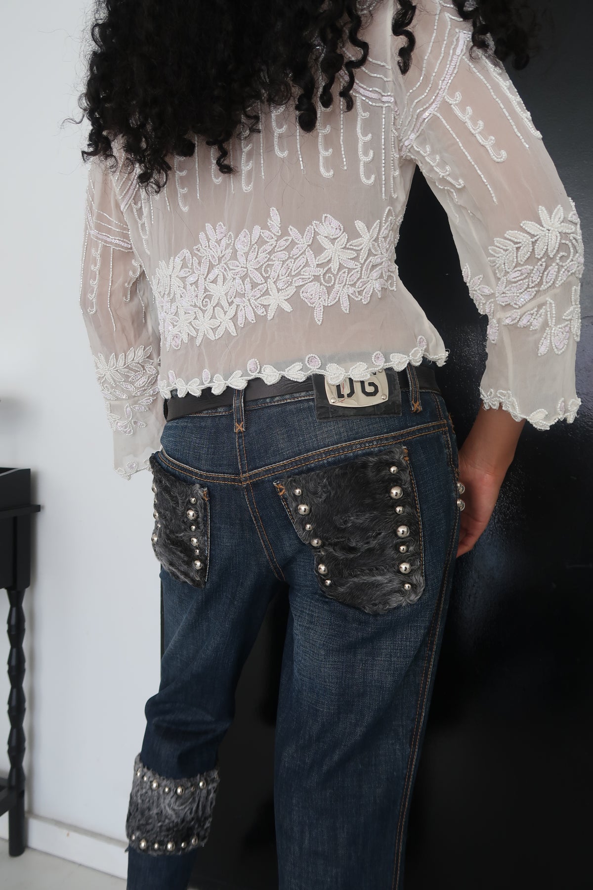 Vintage Adrianna Papell Silk Beaded Bow Top