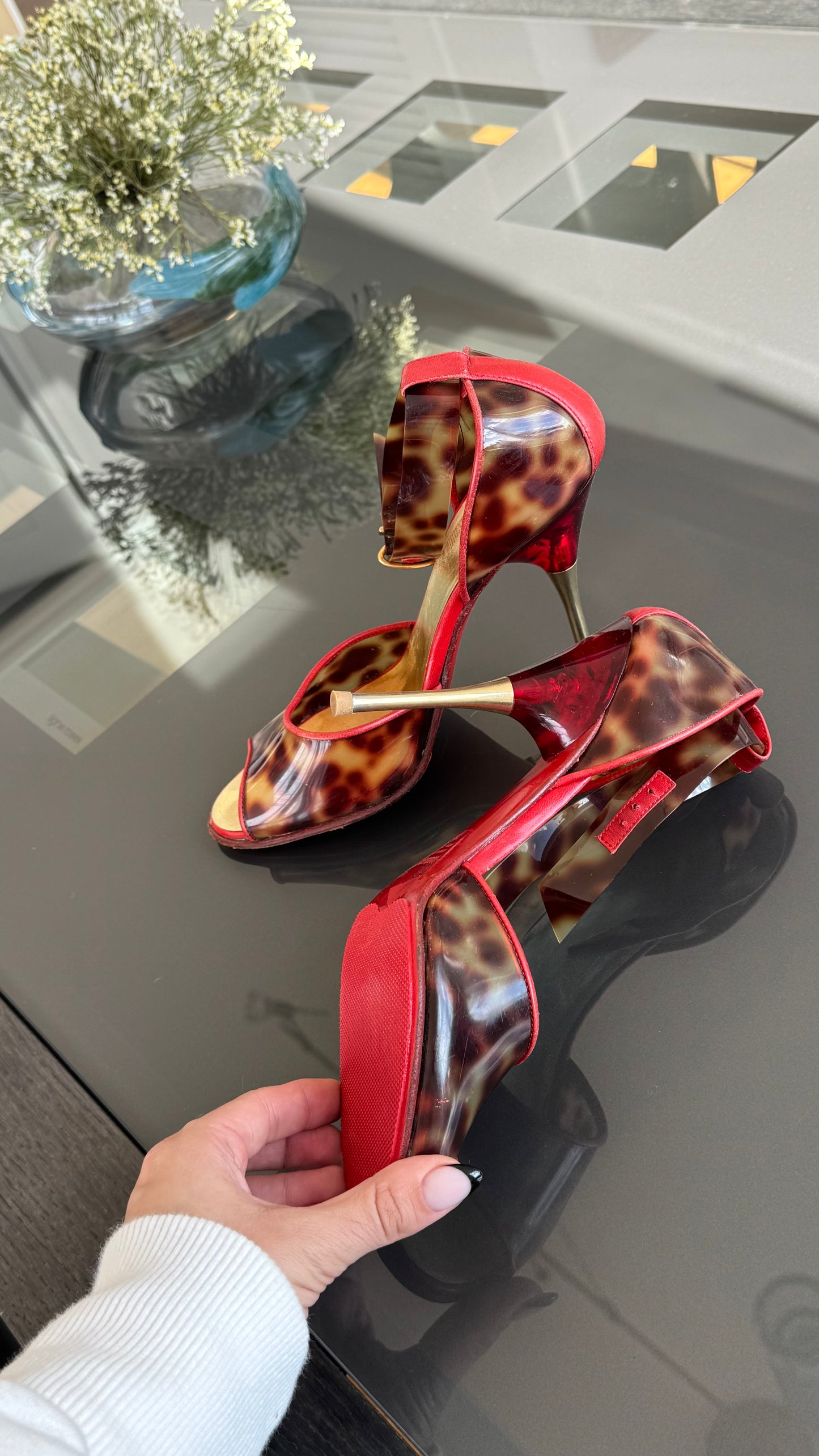 Roberto Cavalli 2003 Leopard PVC Heels 38