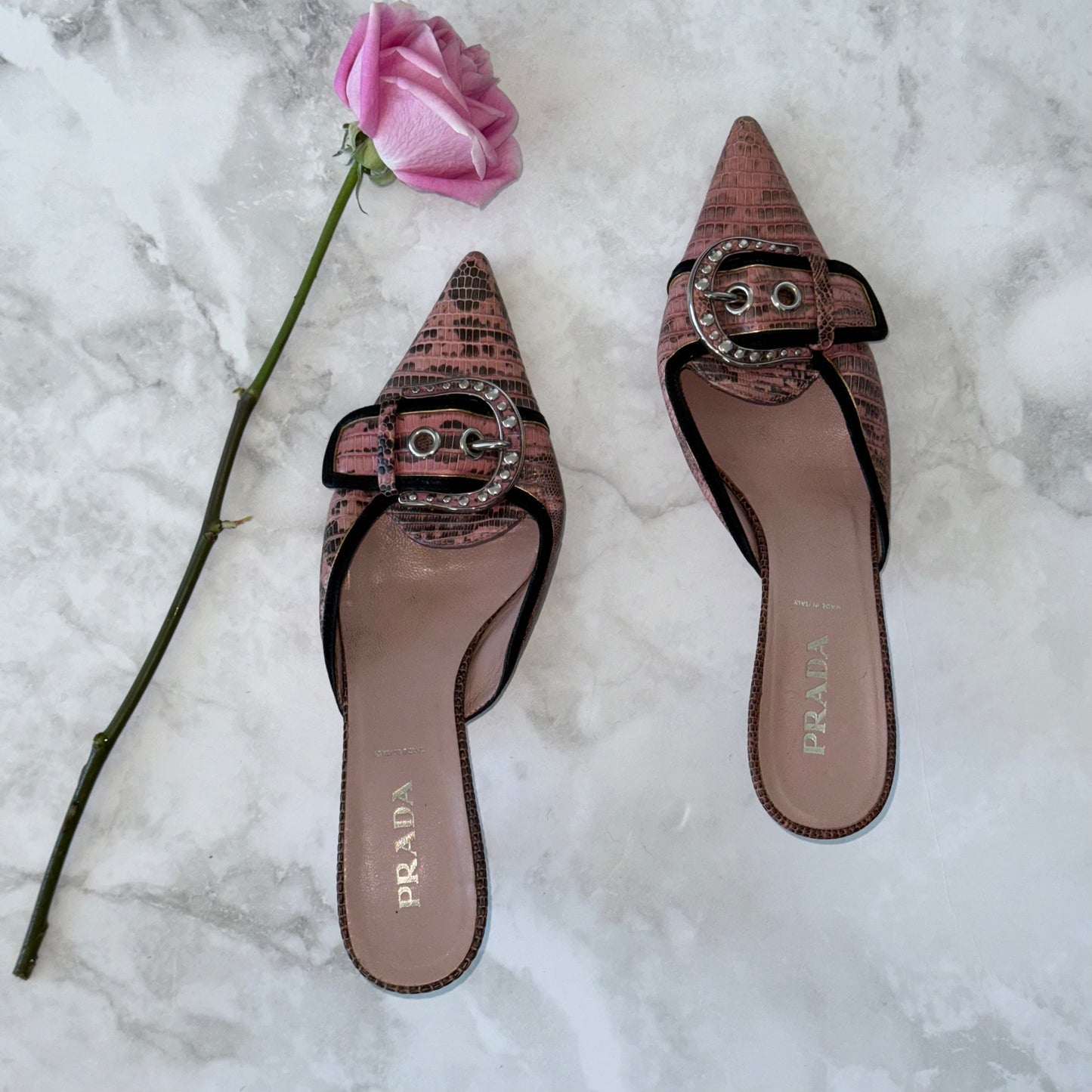 Prada Pink Crocodile Studded Kitten Heel 38
