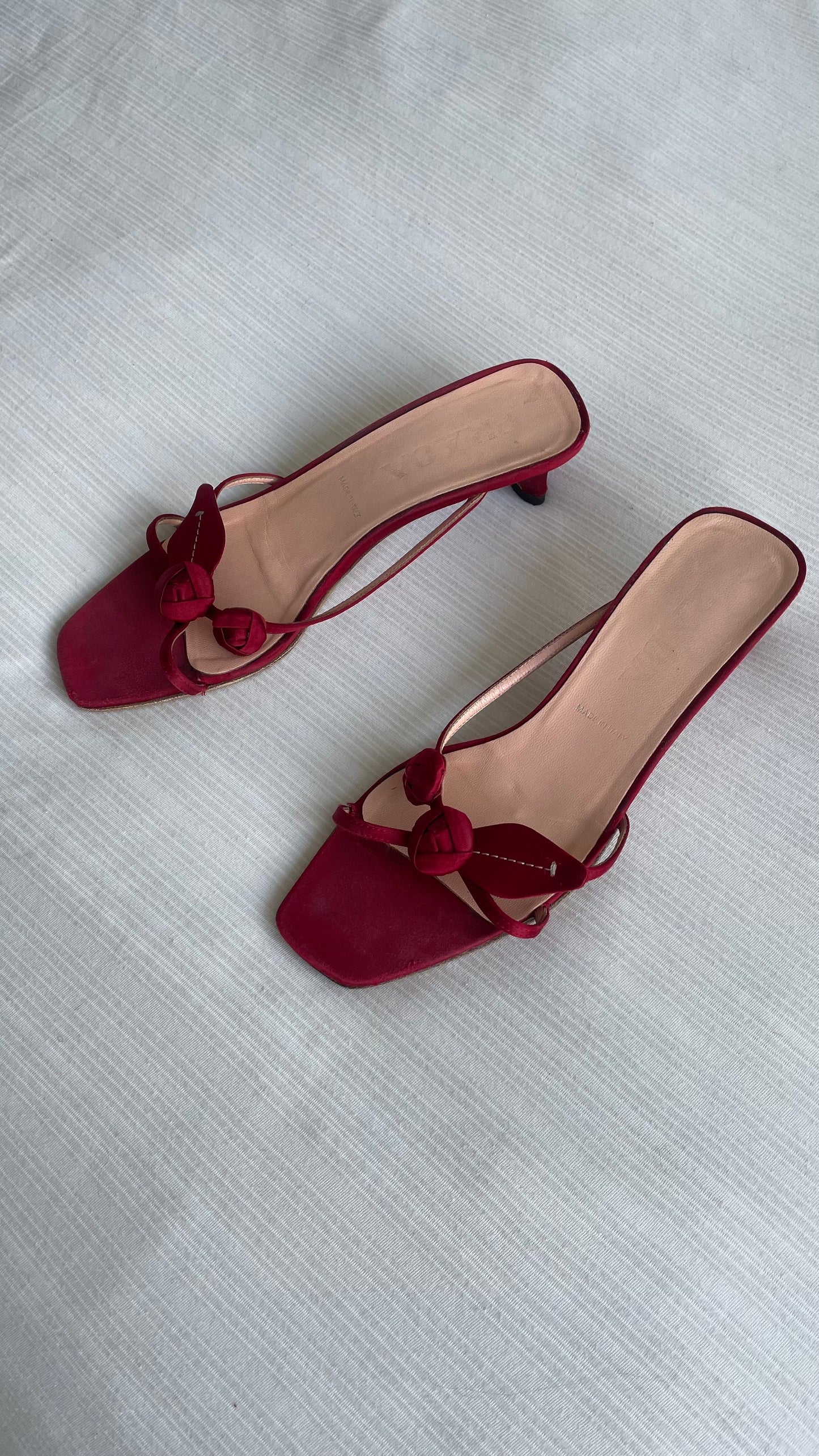 Prada Rose Satin Kitten Heel Sandals 37