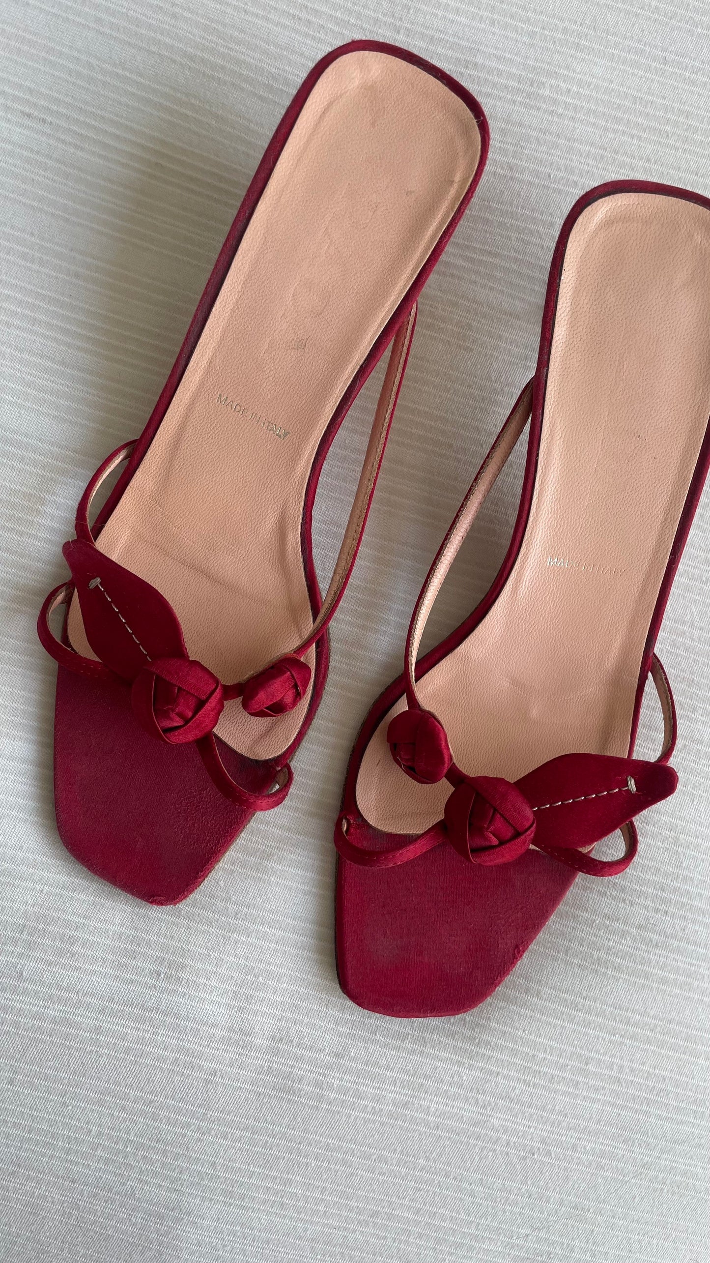 Prada Rose Satin Kitten Heel Sandals 37