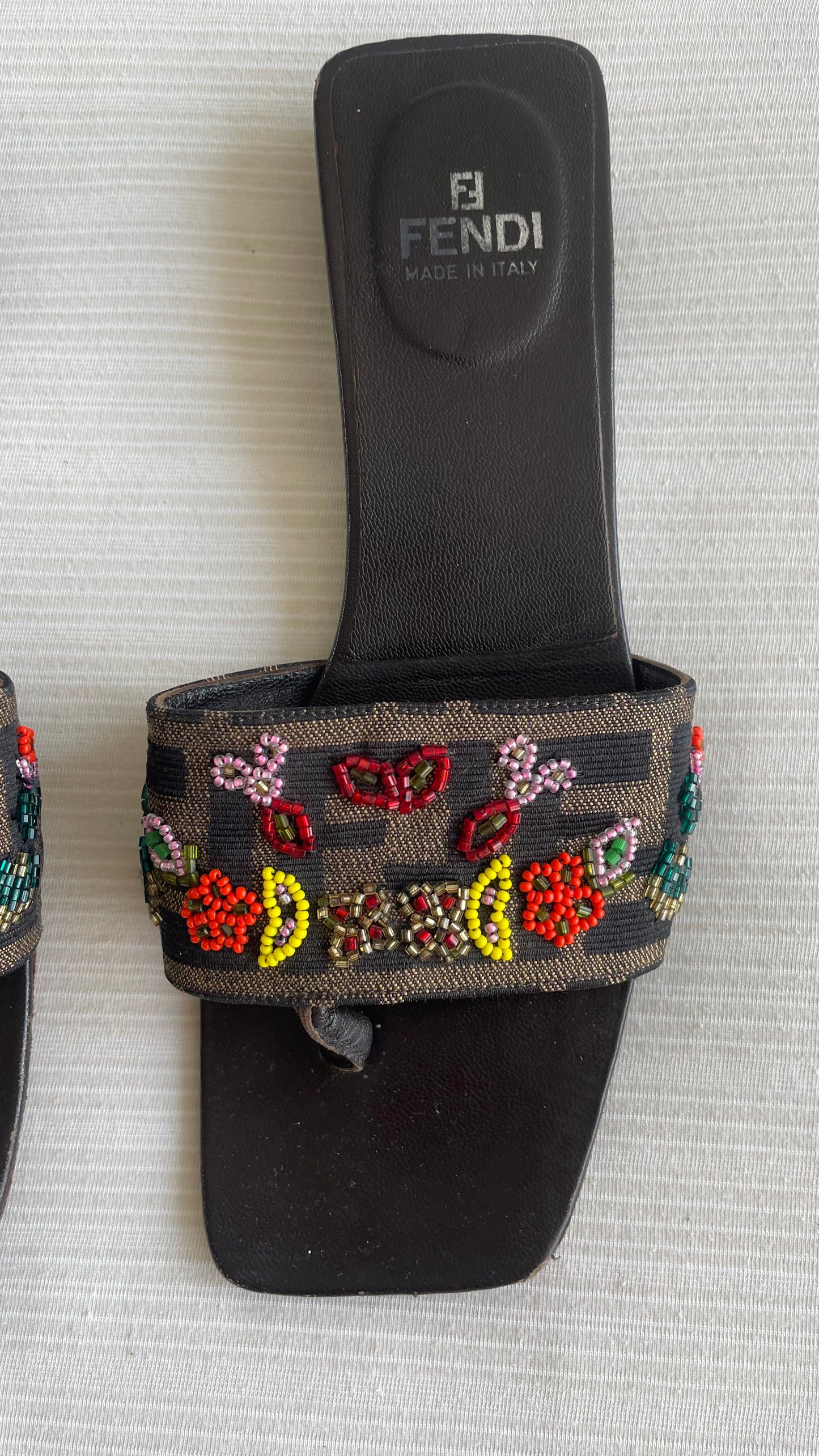 Fendi Zucca Beaded Kitten Sandals 36.5