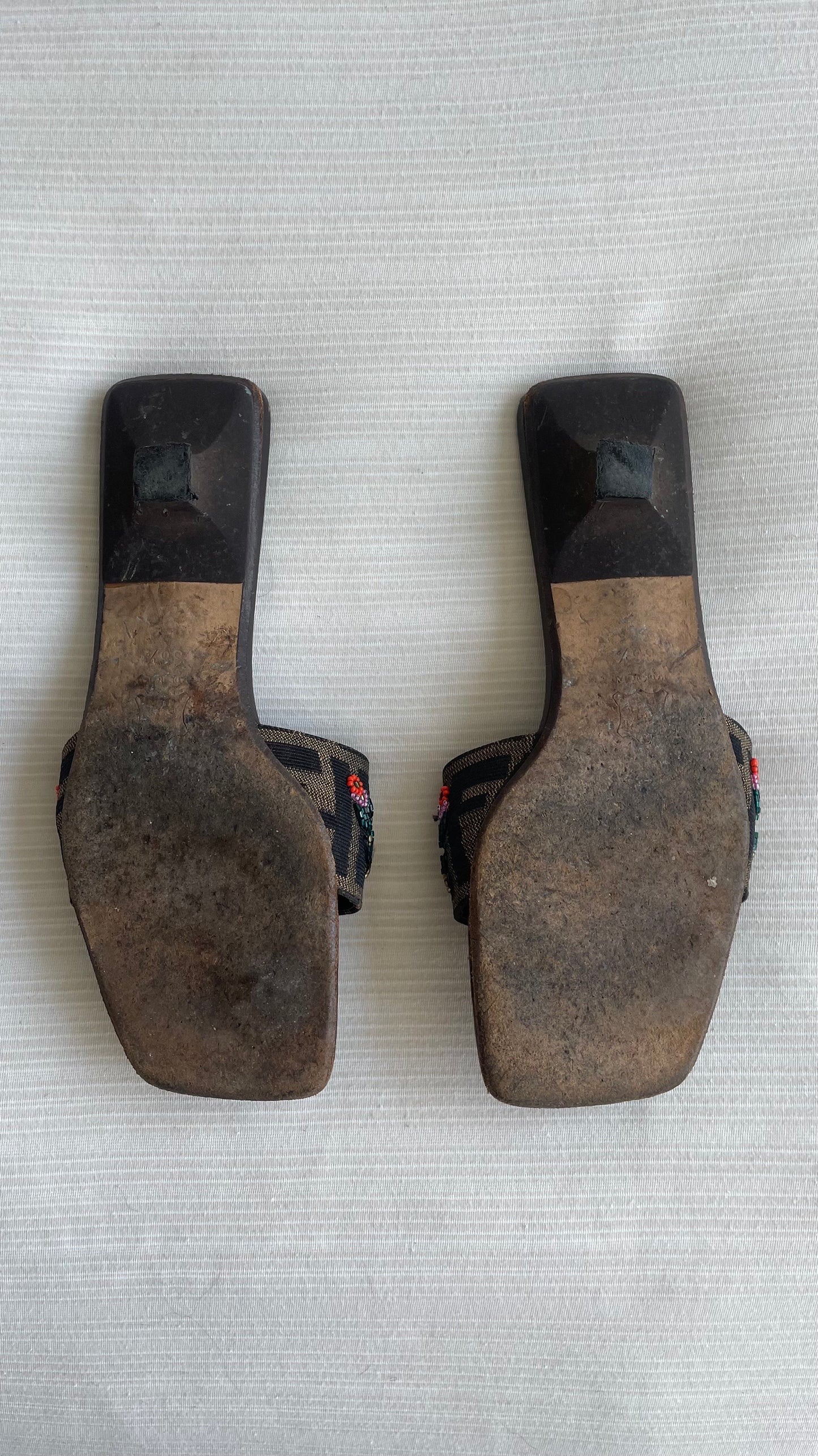 Fendi Zucca Beaded Kitten Sandals 36.5