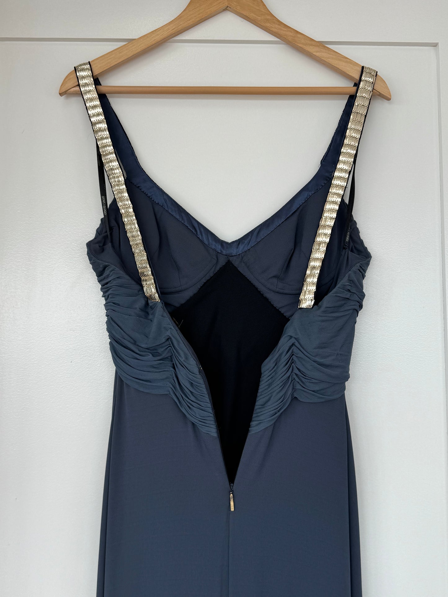 Roberto Cavalli 2006 Ruched Embellished Maxi Dress