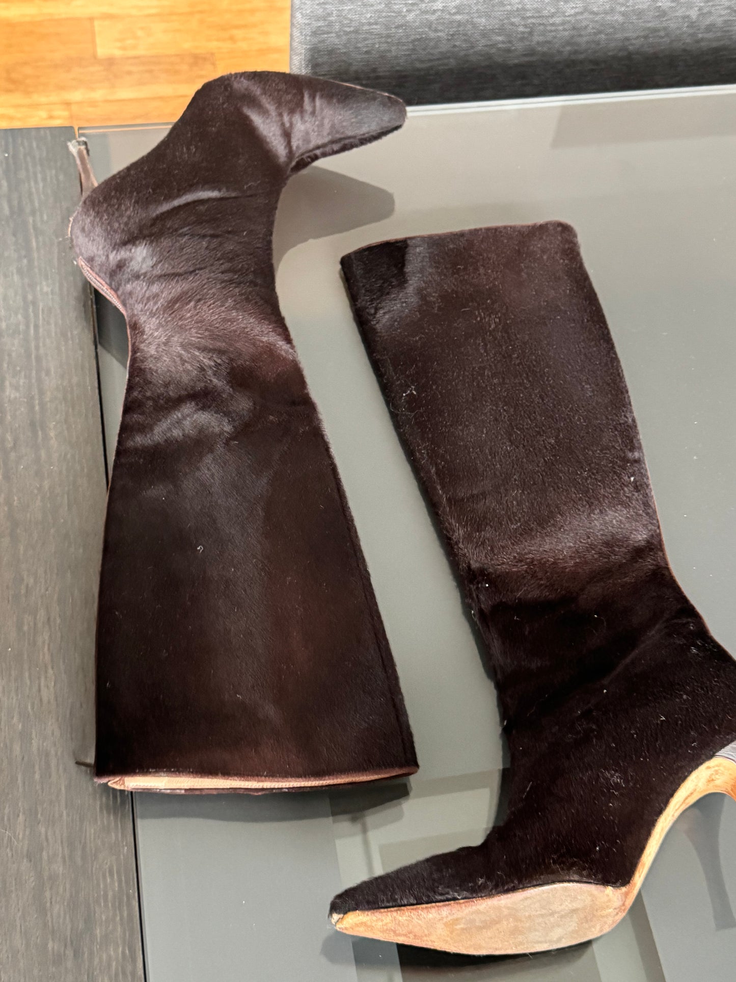 Manolo Blahnik Dark Brown Calf Hair Boots ~36