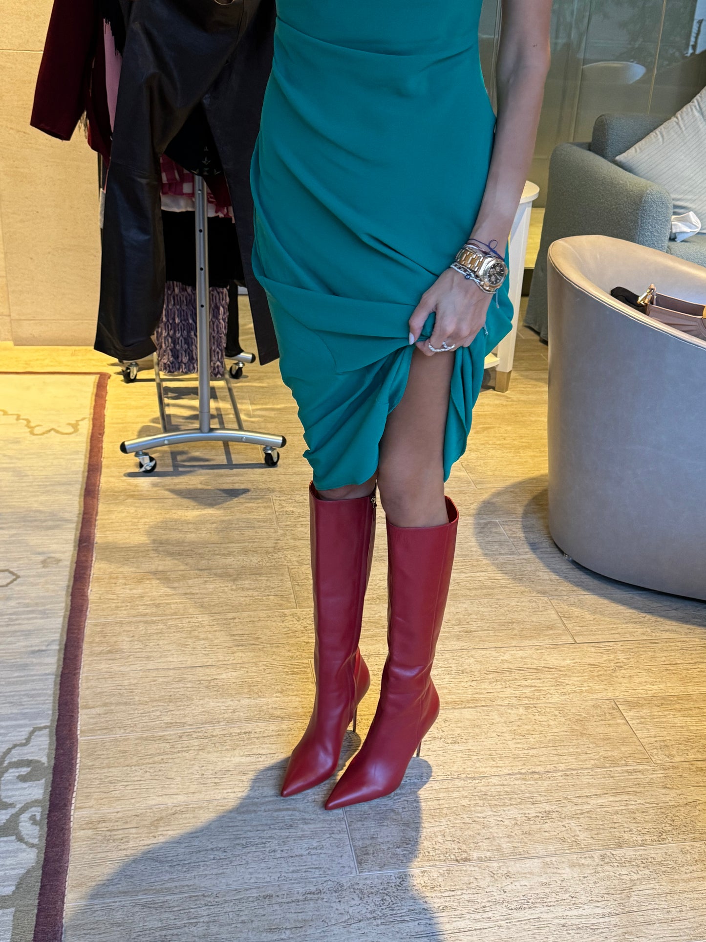 Manolo Blahnik Red Leather Knee High Boots 42