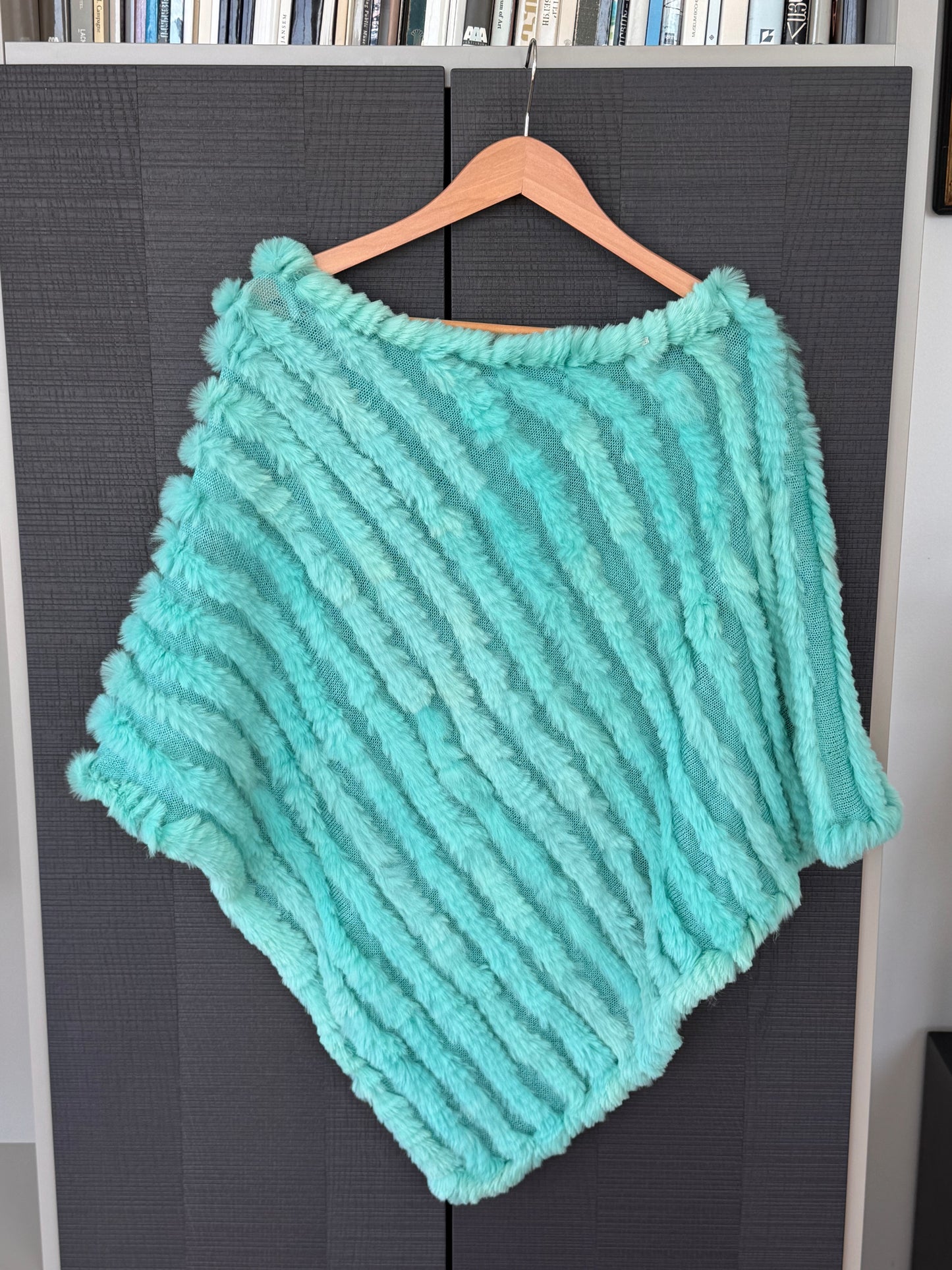 Vintage Wilsons Leather Turquoise Rabbit Fur Poncho