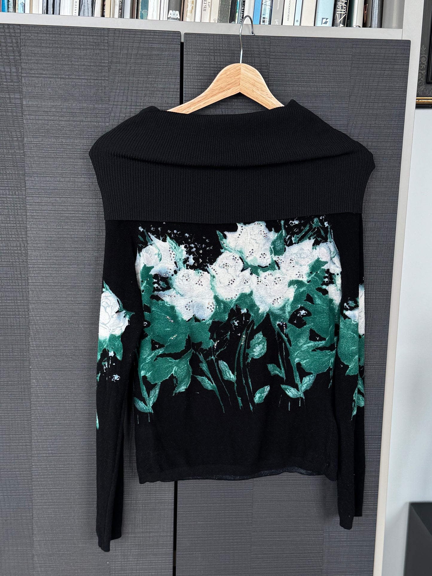 Blumarine Vintage Off-Shoulder Rhinestone Sweater