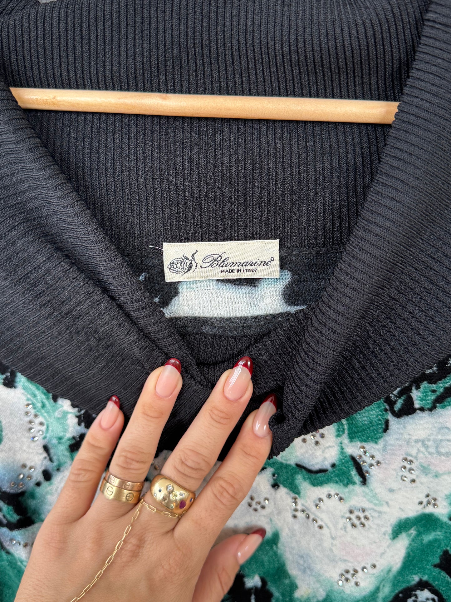 Blumarine Vintage Off-Shoulder Rhinestone Sweater