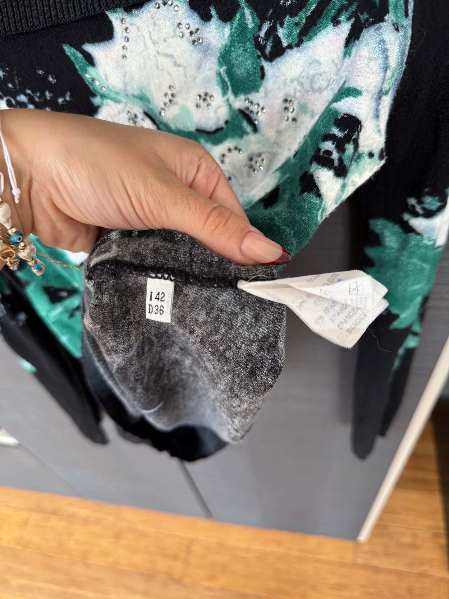 Blumarine Vintage Floral Off-Shoulder Rhinestone Sweater