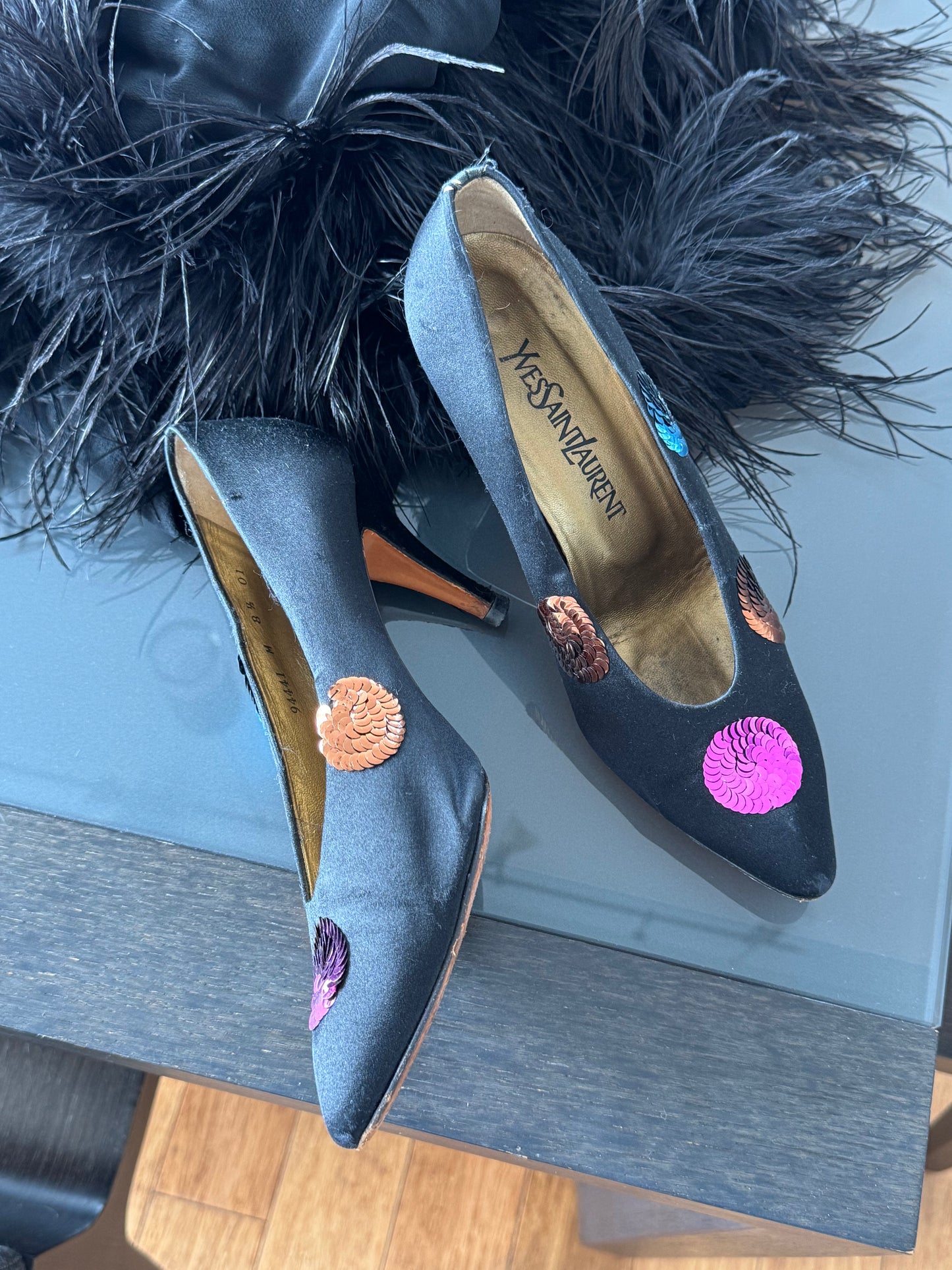 Yves Saint Laurent Vintage Silk Sequin Heels 38/38.5