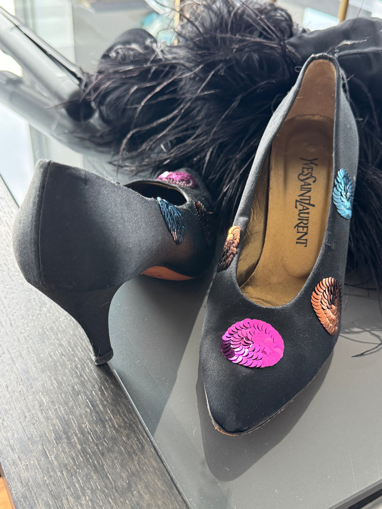 Yves Saint Laurent Vintage Silk Sequin Heels 38/38.5