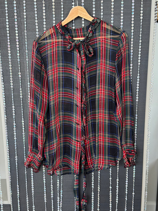Vintage Moschino Cheap & Chic Sheer Tartan Ruffle Blouse