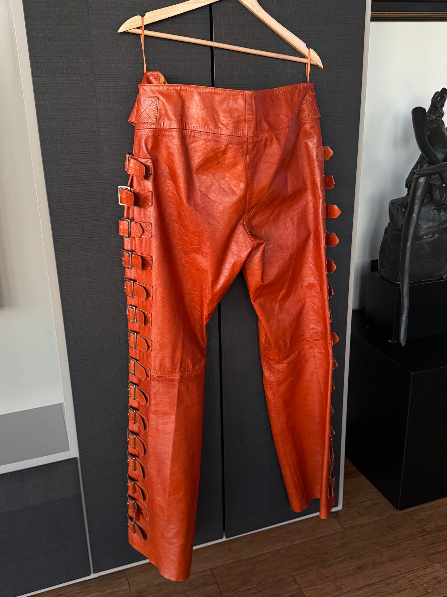 Vintage Pitanga Buckle-Down Leather Pants