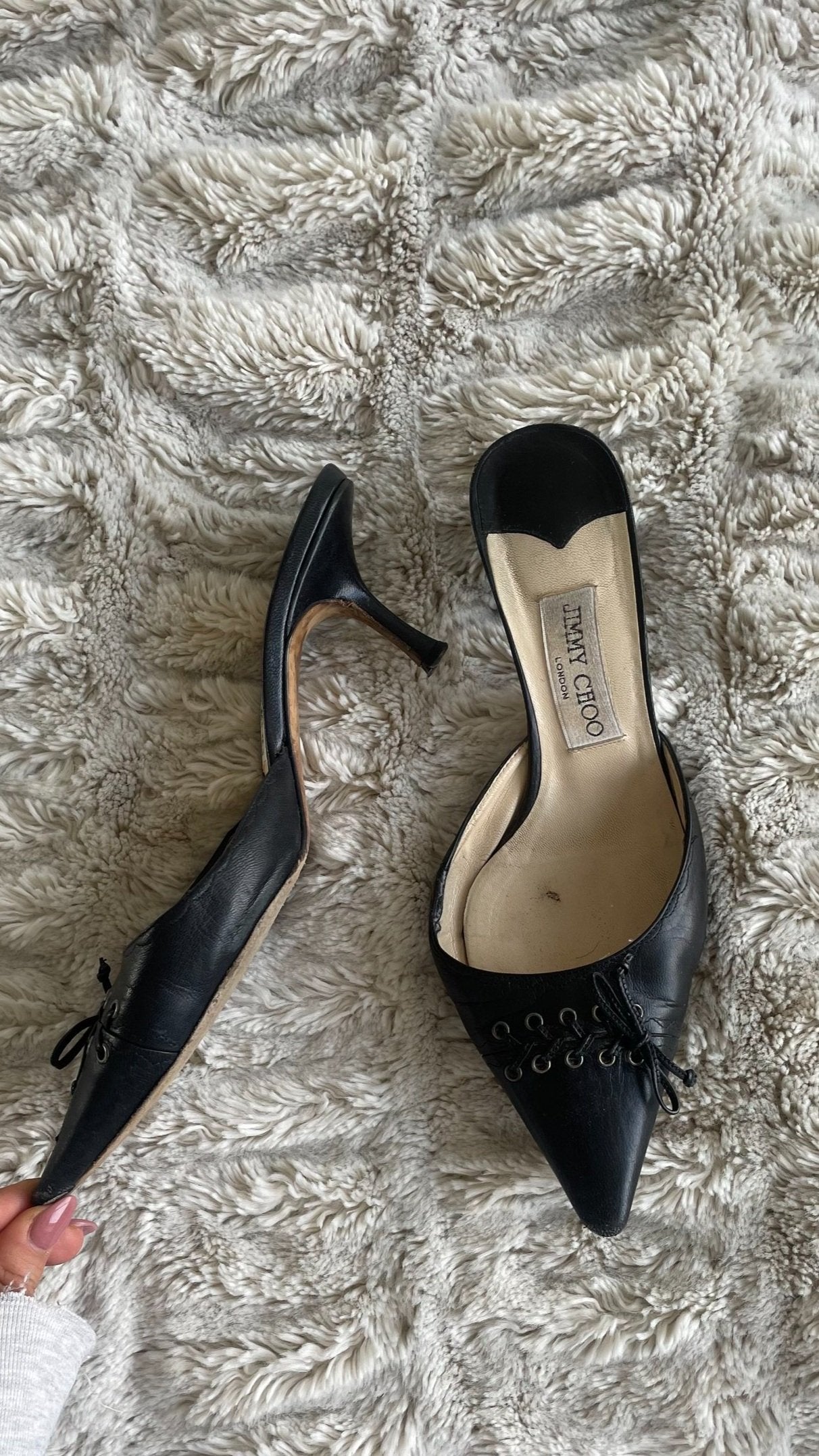 Jimmy Choo Black Lace-up Kitten Mules 37.5