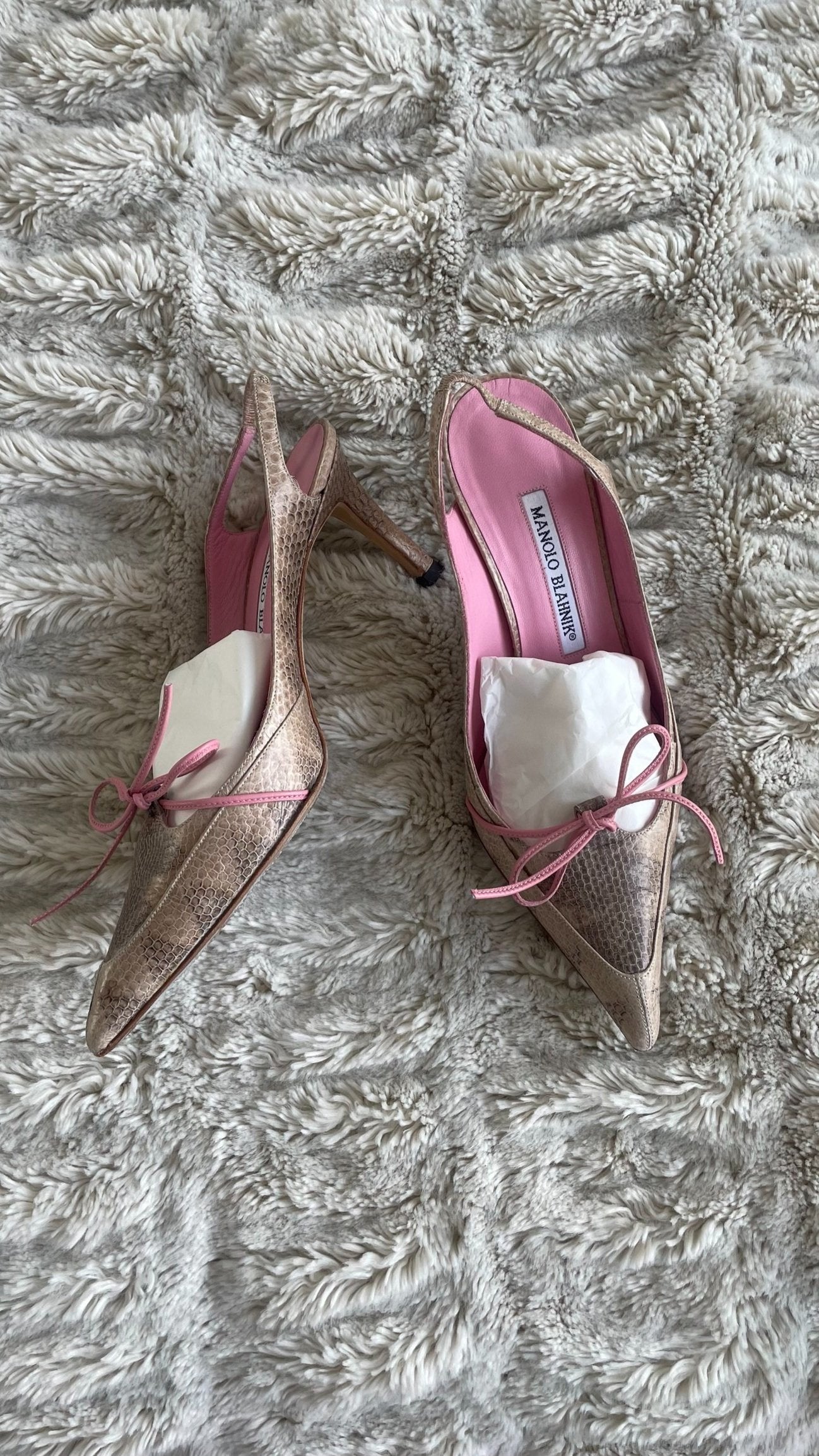 Manolo Blahnik Python Bow Mules 36
