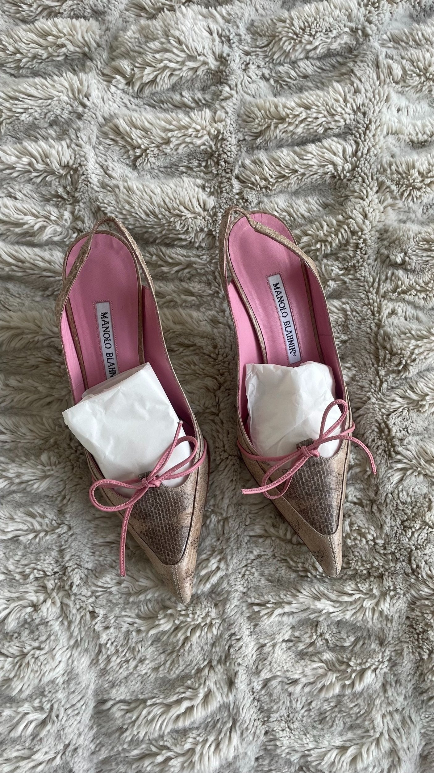 Manolo Blahnik Python Bow Mules 36
