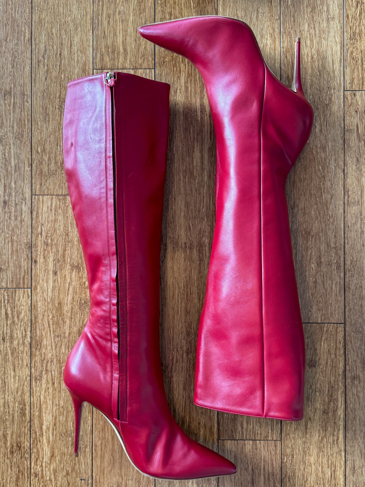 Manolo Blahnik Red Leather Knee High Boots 42