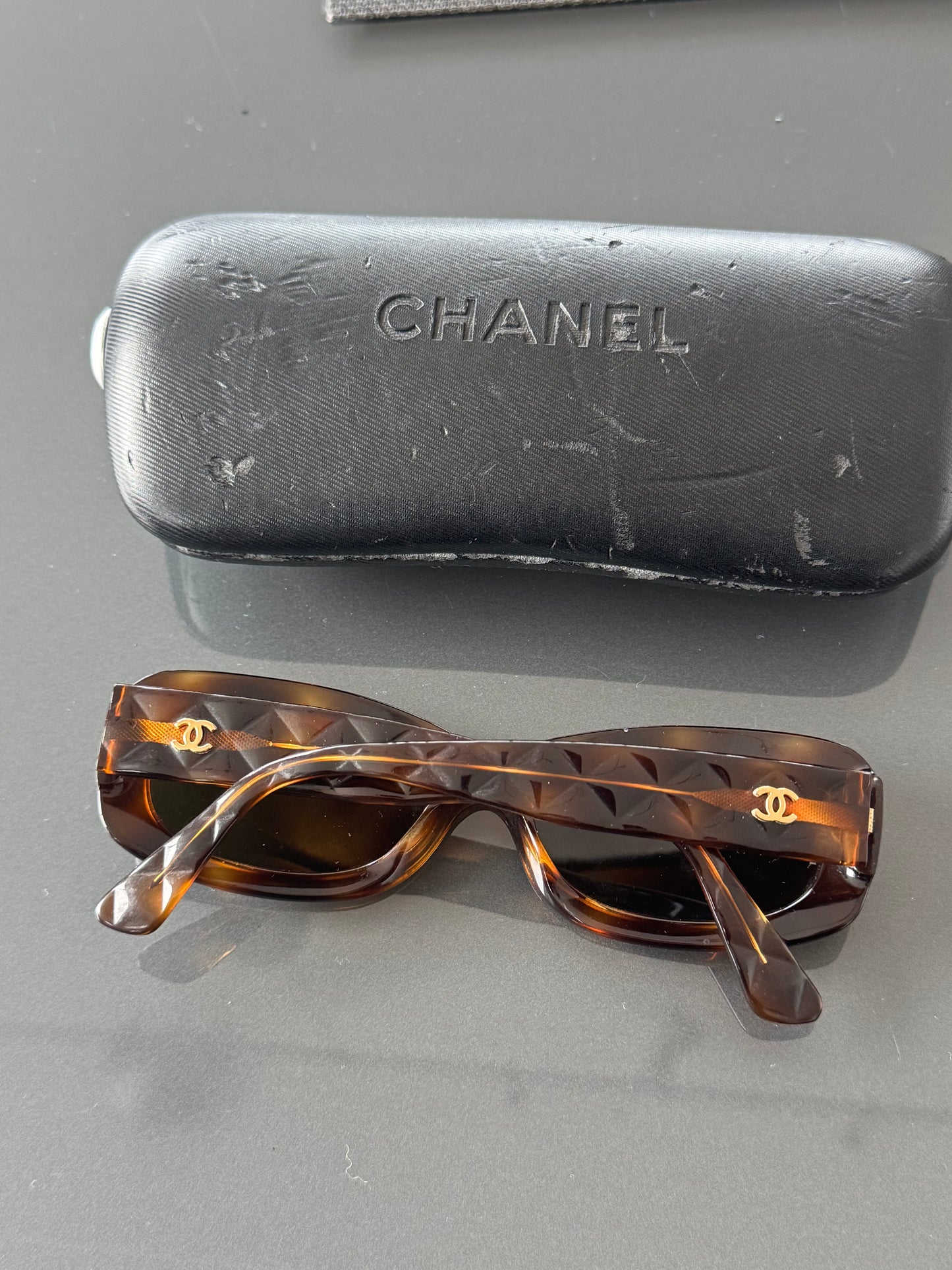 Vintage Chanel Quilted Gold CC Logo Sunglasses