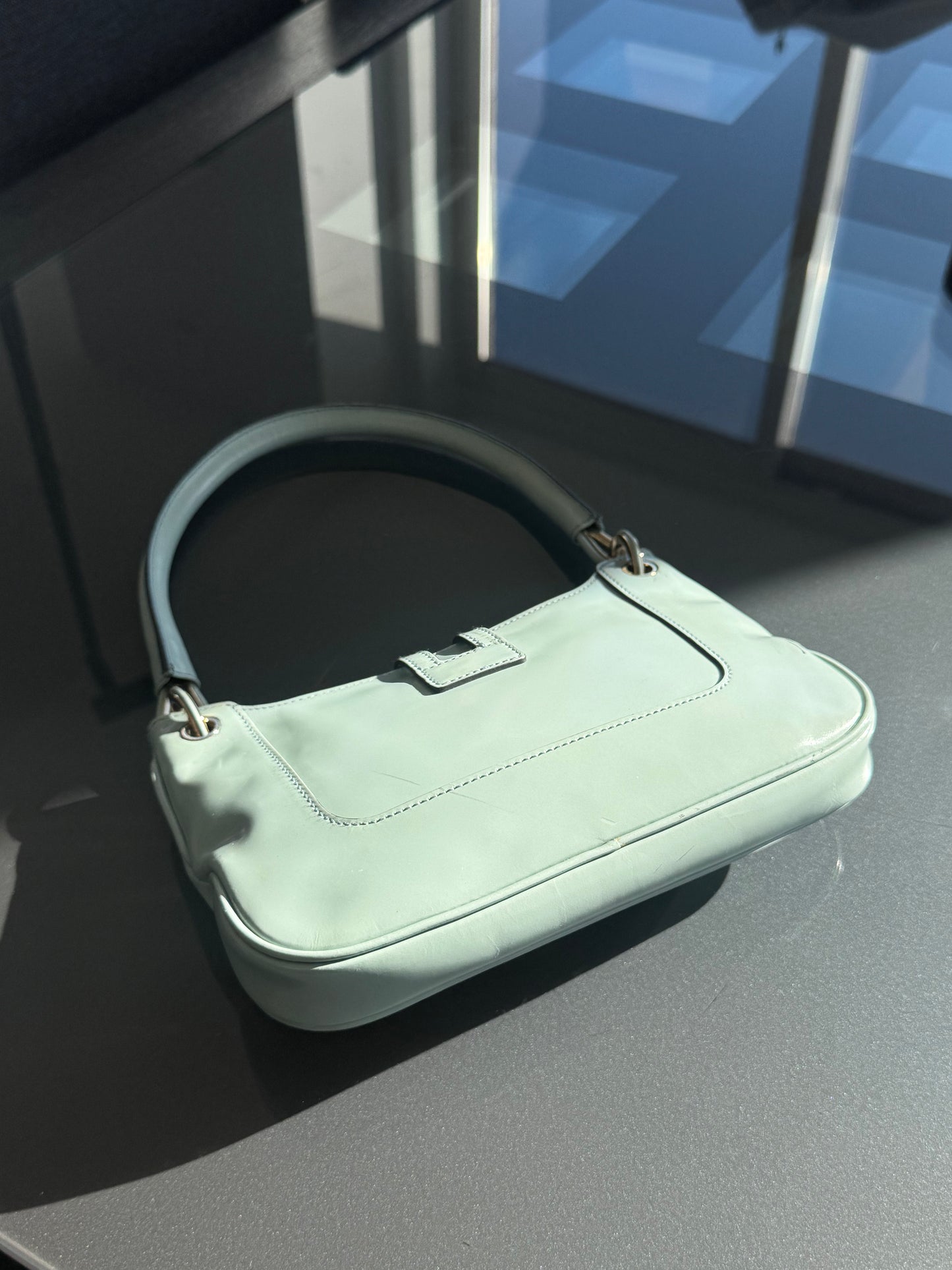 Vintage 1990s Gucci by Tom Ford Tiffany Blue Patent Leather Mini Jackie Bag