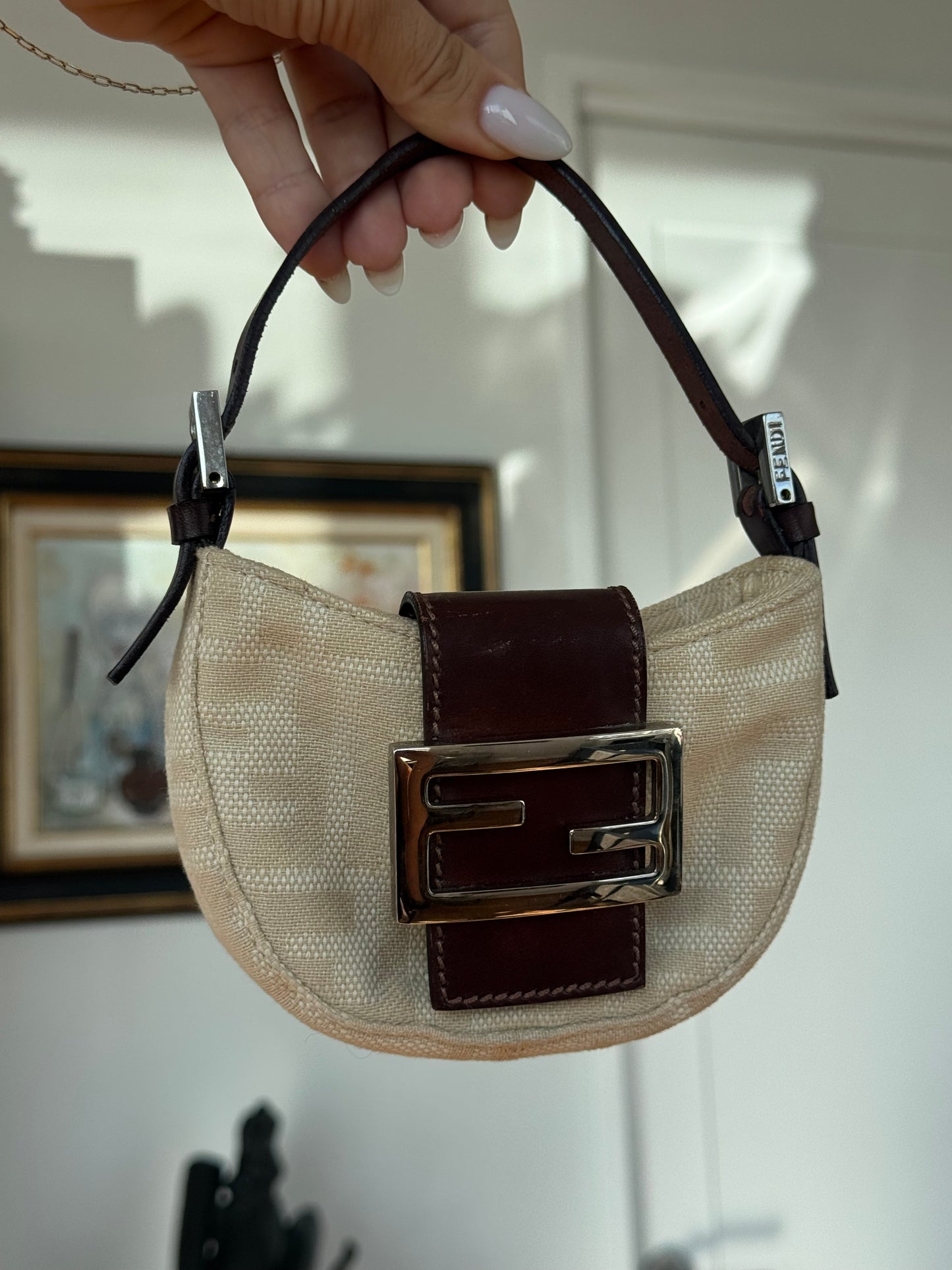 Vintage Fendi Zucca Canvas Mini Croissant Bag
