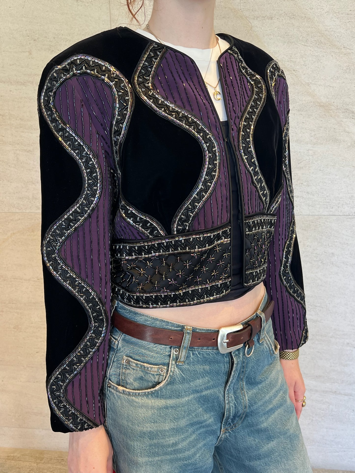 Vintage Oleg Cassini Black Tie Beaded Jacket