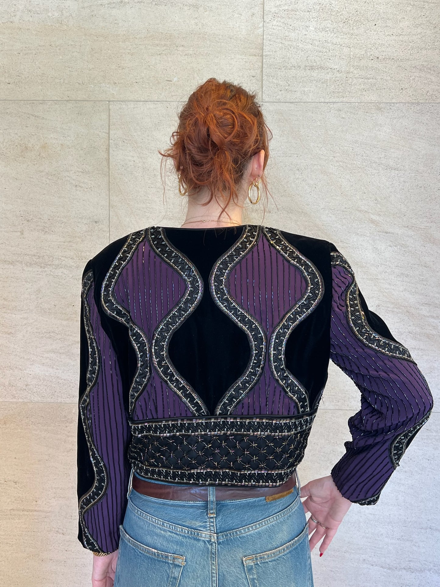 Vintage Oleg Cassini Black Tie Beaded Jacket