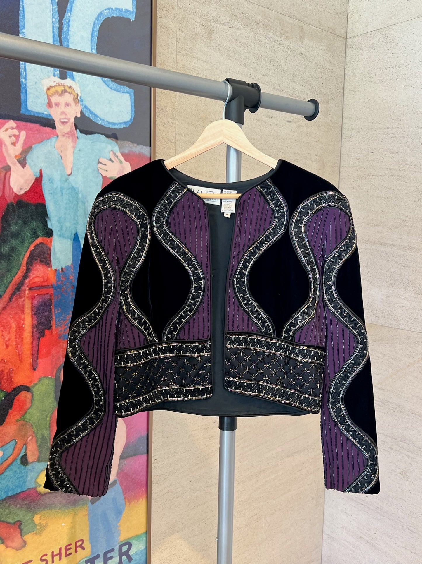 Vintage Oleg Cassini Black Tie Beaded Jacket