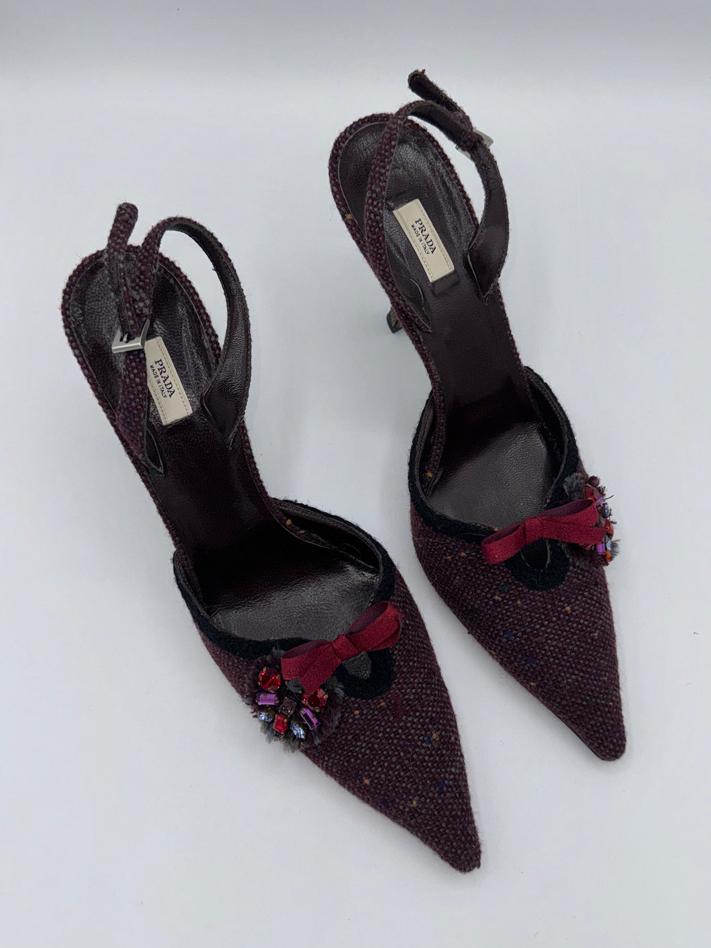 Vintage Prada Tweed Crystal Slingbacks 41