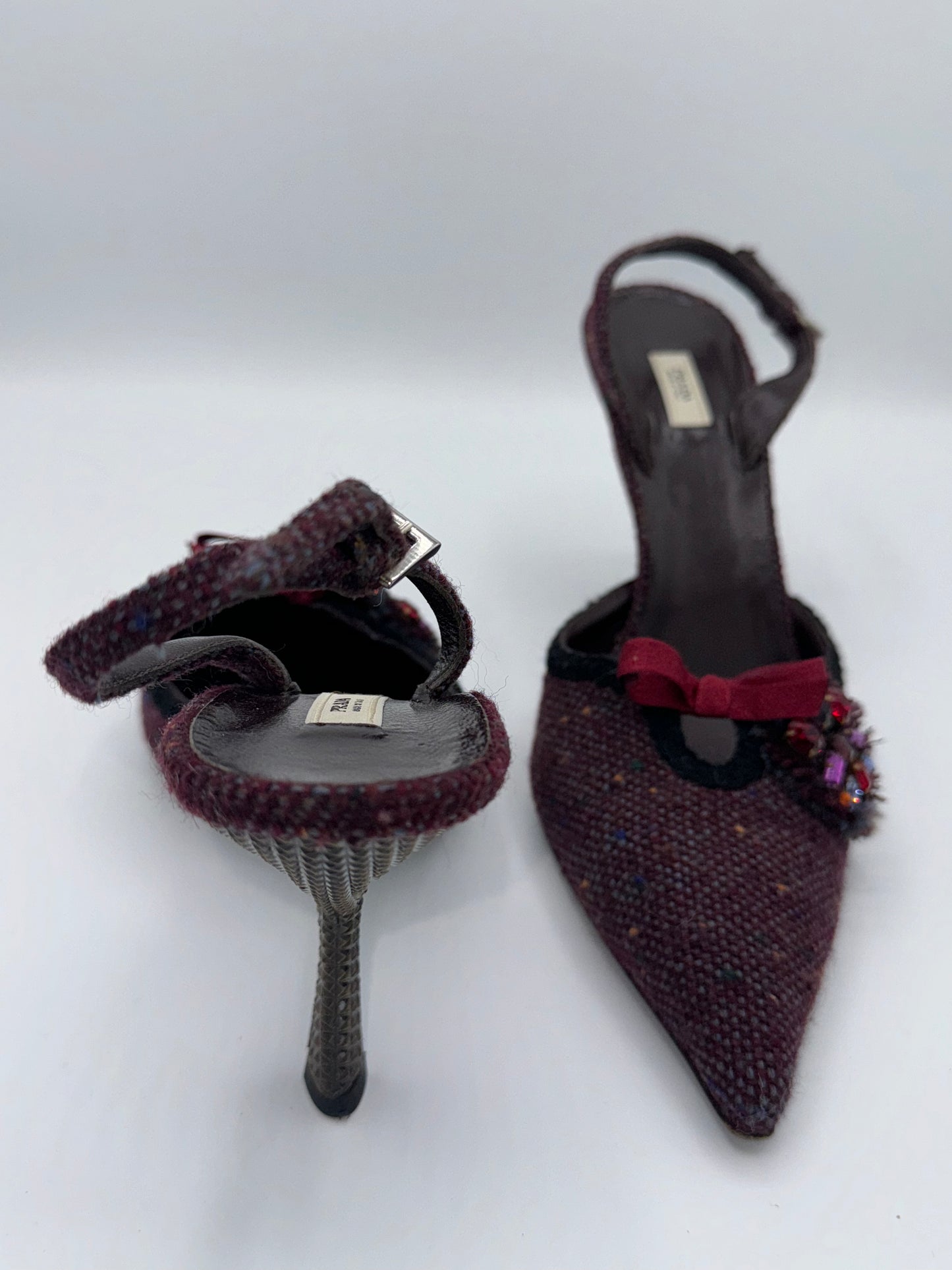Vintage Prada Tweed Crystal Slingbacks 41