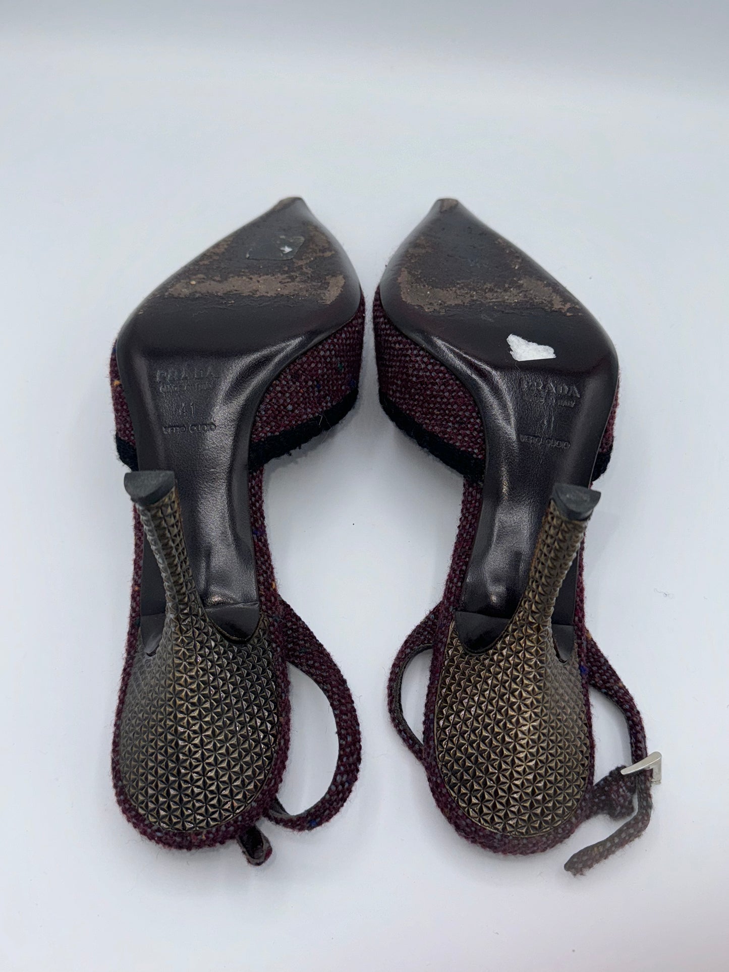 Vintage Prada Tweed Crystal Slingbacks 41