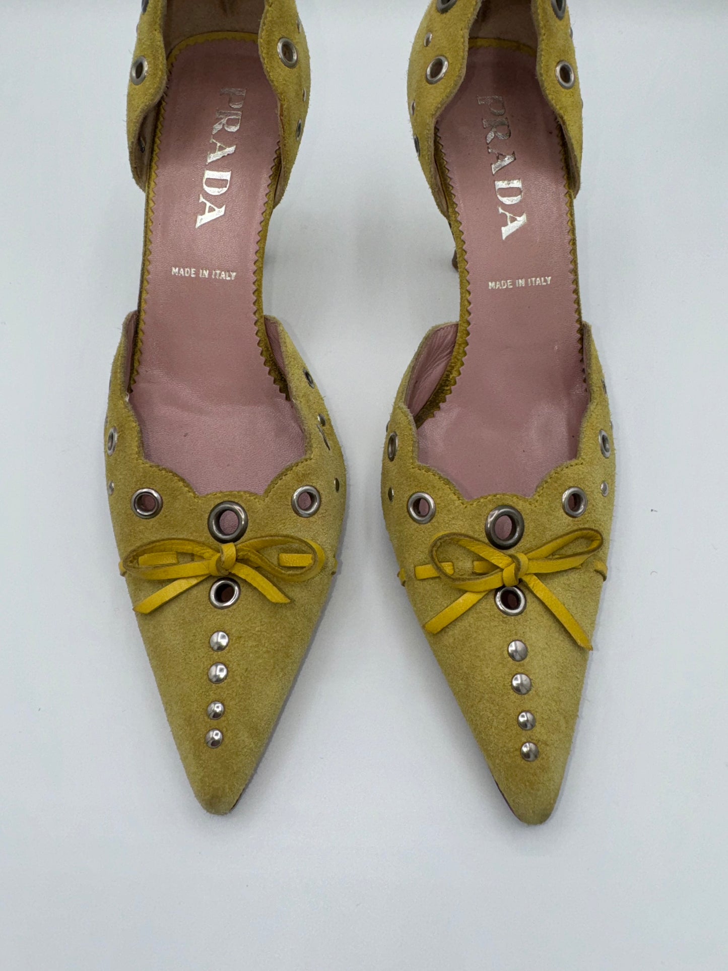 Prada Yellow/Green 90s Grommet heels 36 (runs like 37)