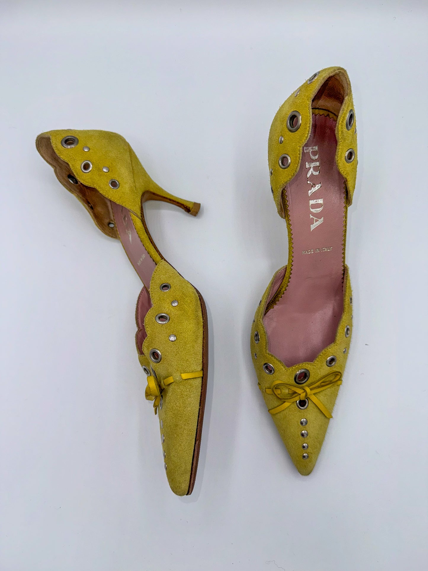 Prada Yellow/Green 90s Grommet heels 36 (runs like 37)