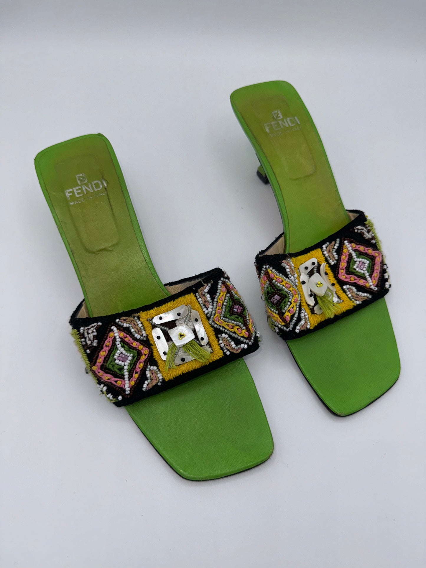 Fendi Beaded Green Mules 7