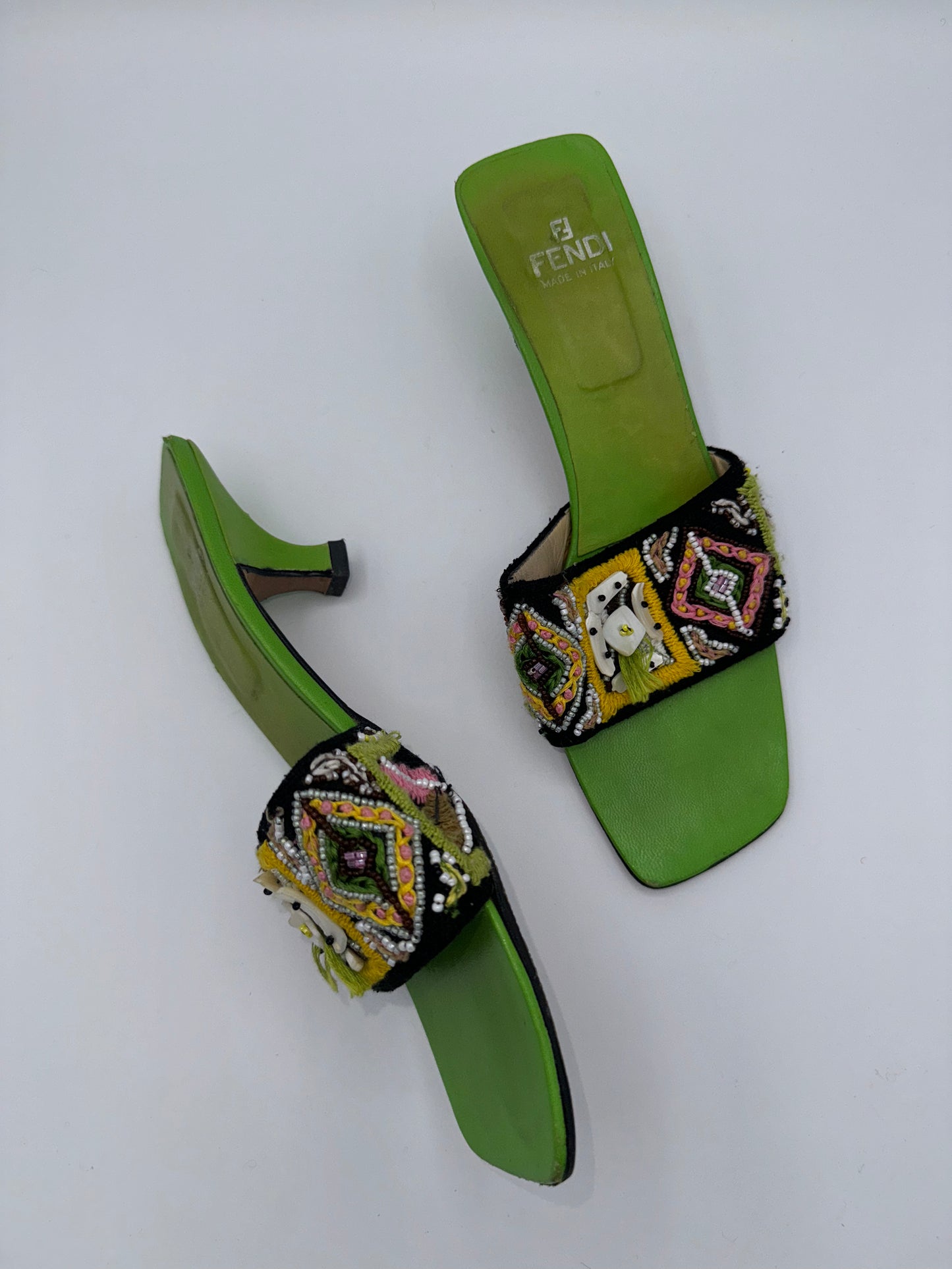 Fendi Beaded Green Mules 7