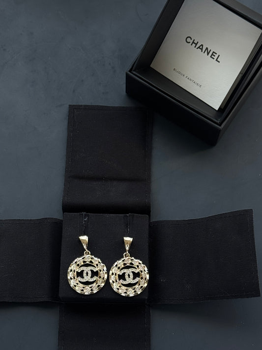 Vintage Chanel Earrings Gold Plated CC with Crystals