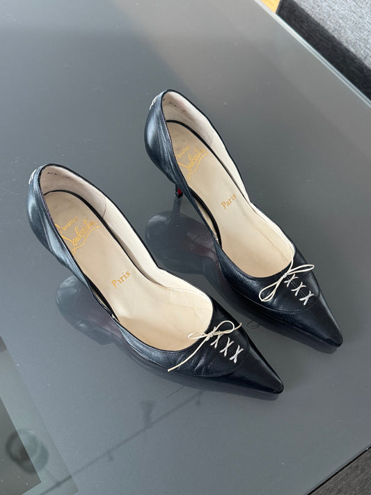 Vintage Christian Louboutin Black Lace-Up Pumps 37.5