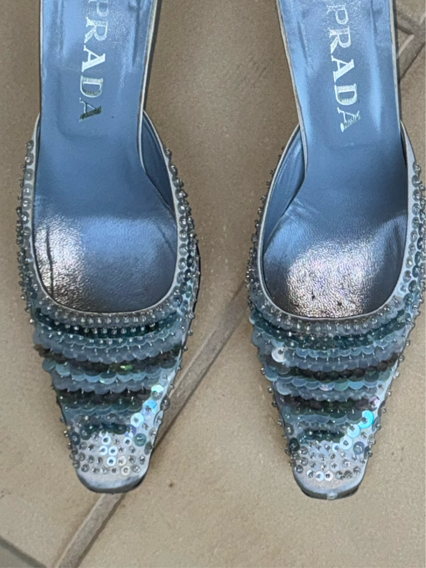 Blue Prada Sequin Mules 37.5