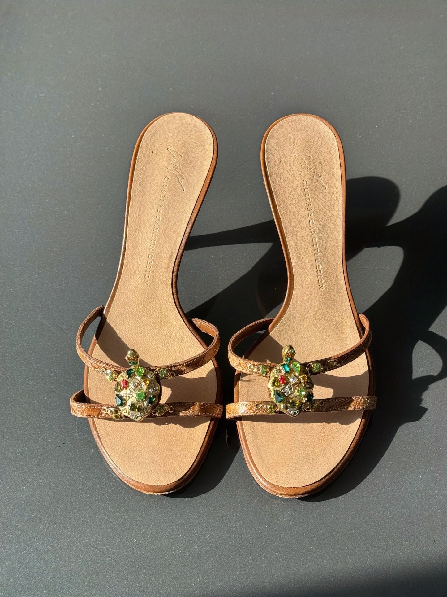 Giuseppe Zanotti Swarovski Turtle Kitten Heels 36.5