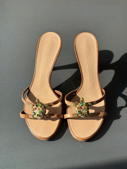 Giuseppe Zanotti Swarovski Turtle Kitten Heels 36.5