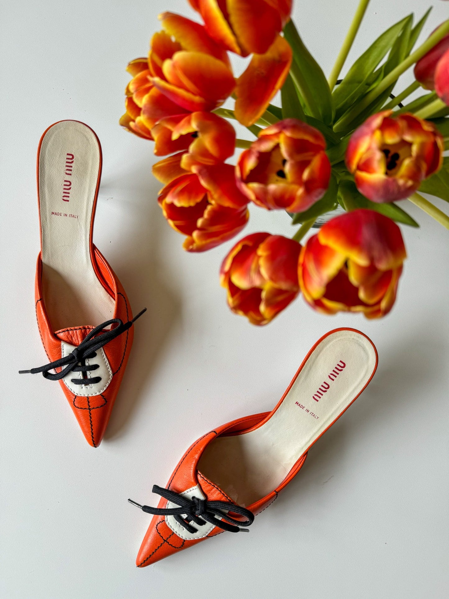 Miu Miu Vintage Orange Lace-Up Mules 38.5 (runs small)