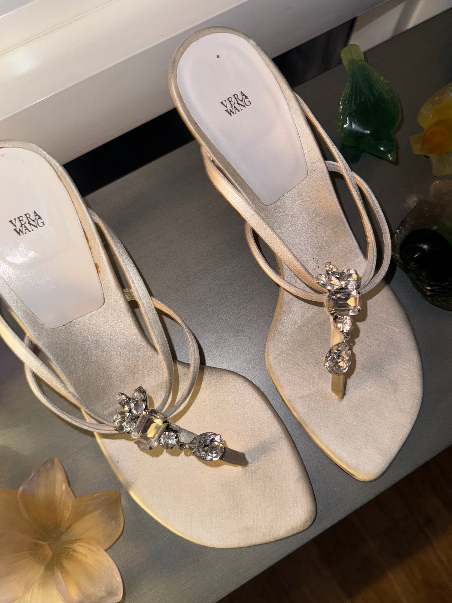 Vintage Vera Wang Silk Crystal Sandal Heels 39