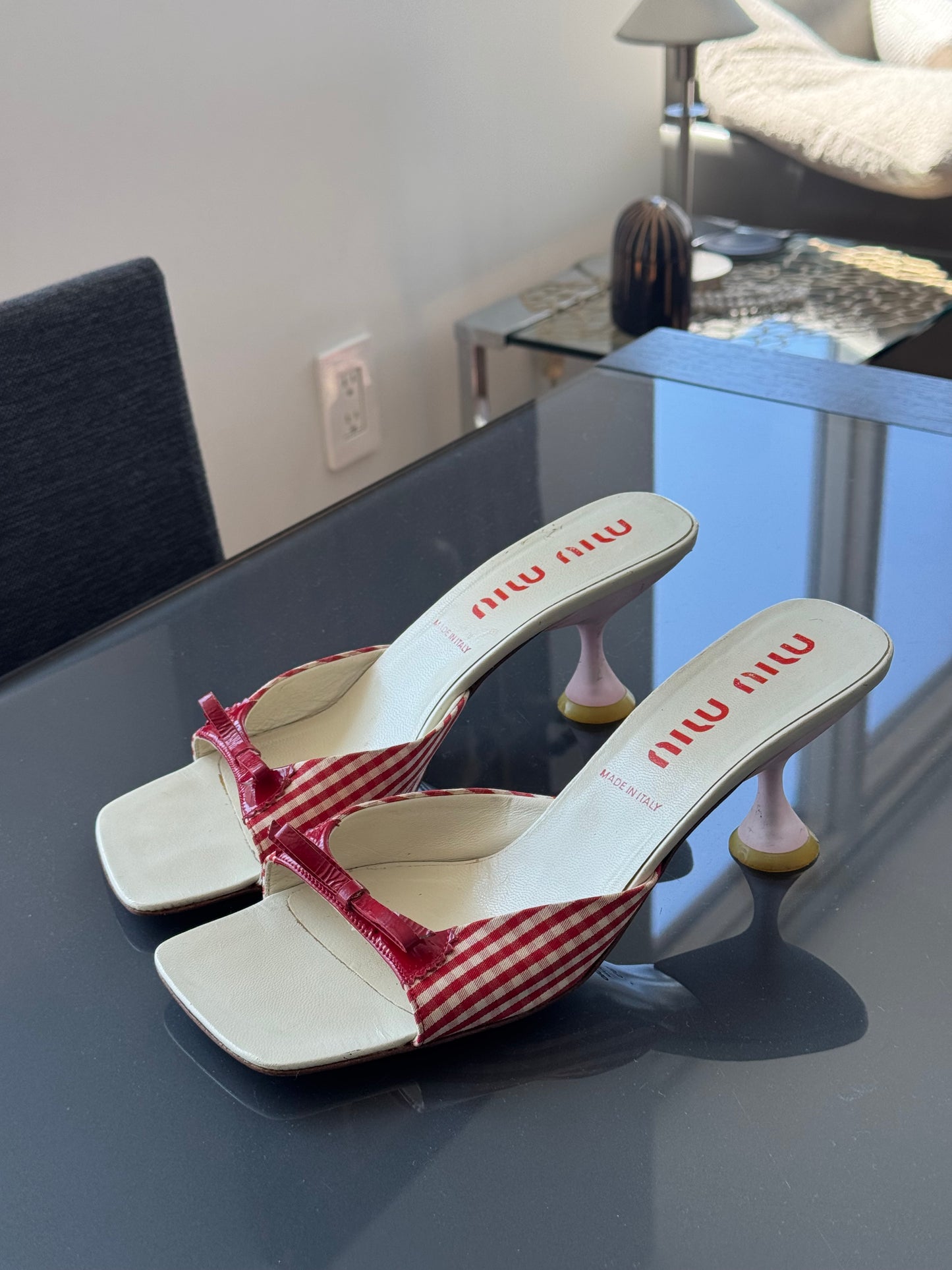 Miu Miu Red Gingham Bow Mules 39
