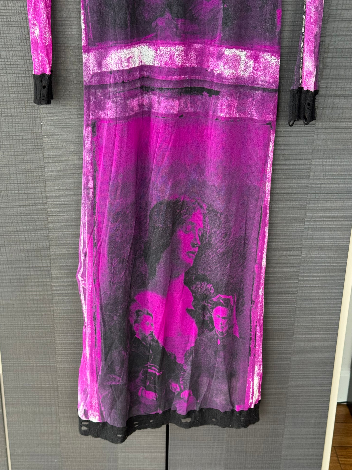 Jean Paul Gaultier c. 1998 Photo-Print Mesh Hooded Maxi Dress