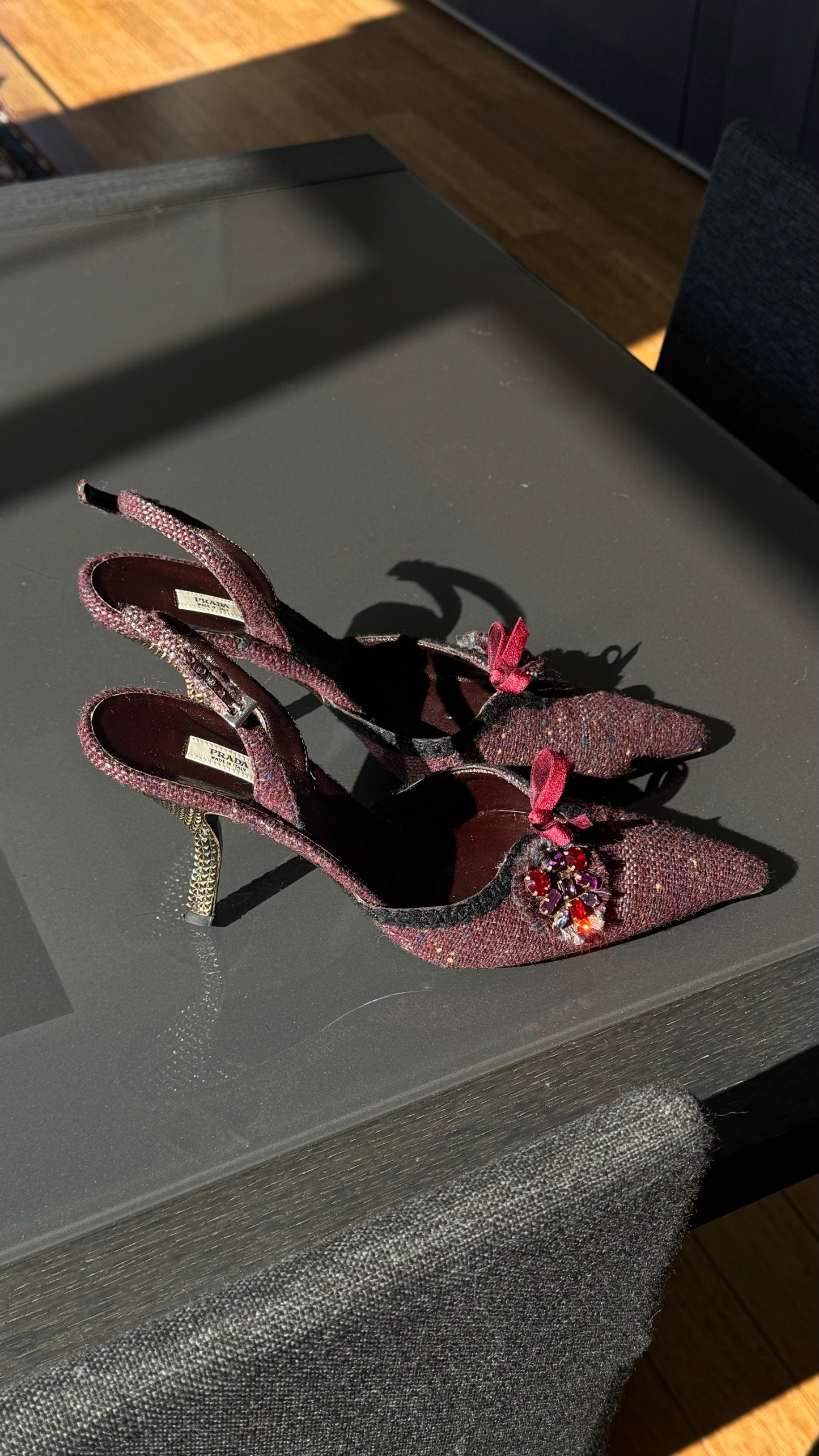 Prada Tweed Embellished Slingback Pump 41