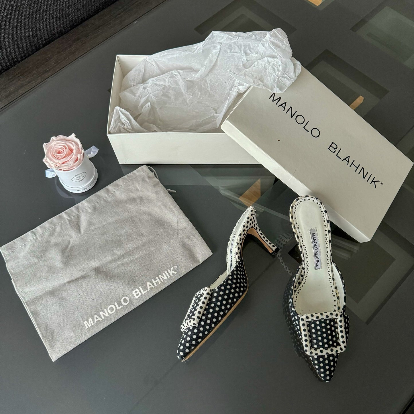 Manolo Blahnik Polka Dot Mules 36