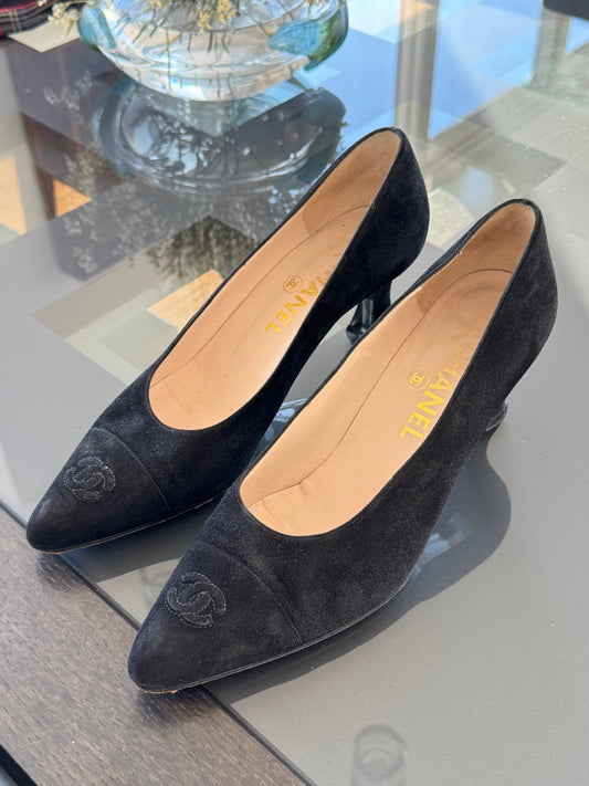 Chanel 1990s Black Suede Heels 39