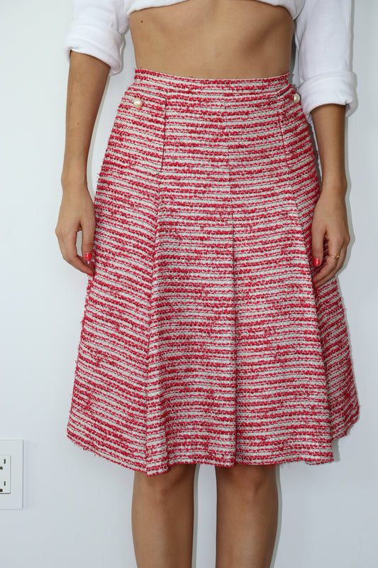 Chanel Tweed 2001 Midi Skirt w/ Pearls
