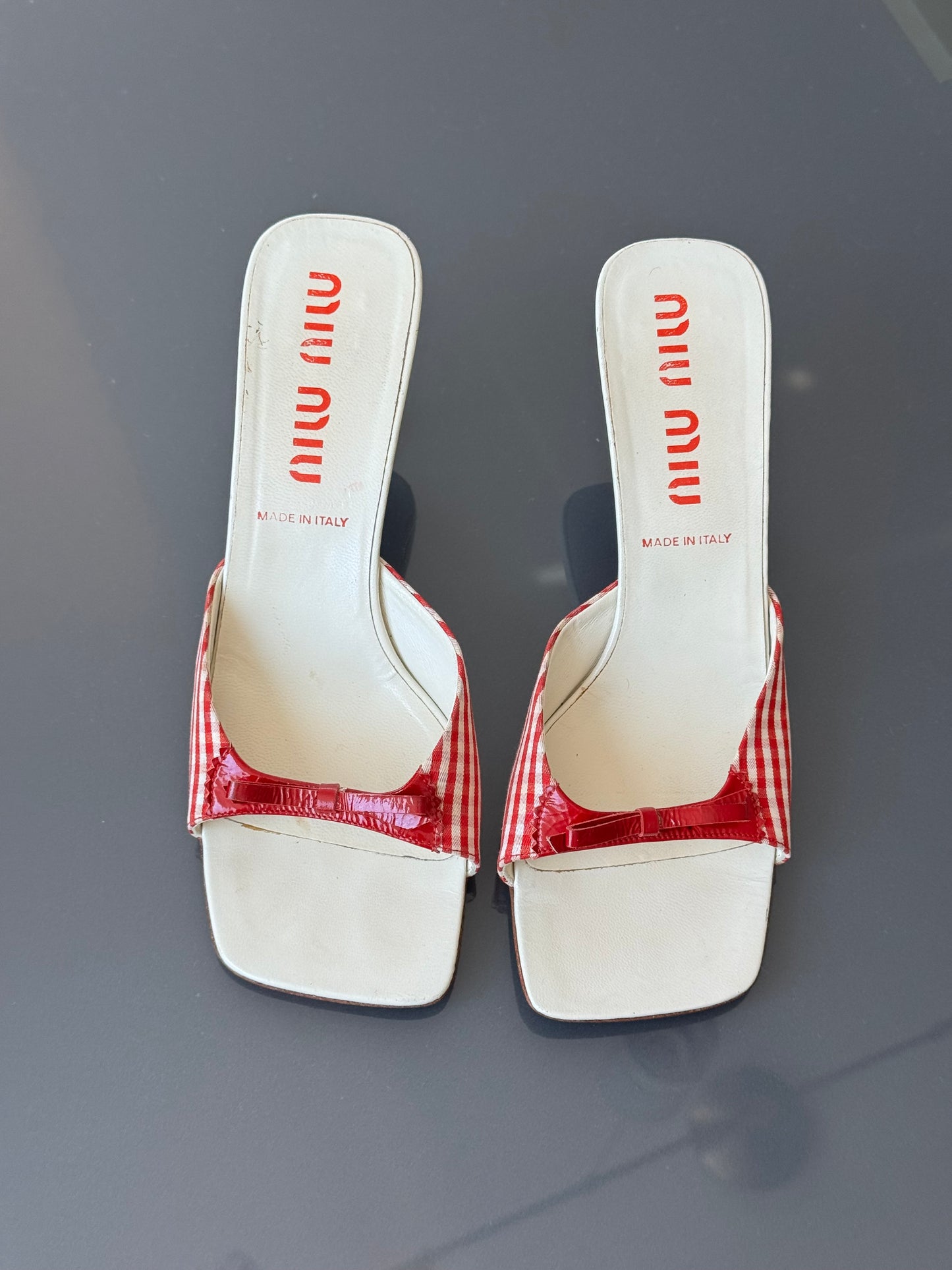 Miu Miu Red Gingham Bow Mules 39