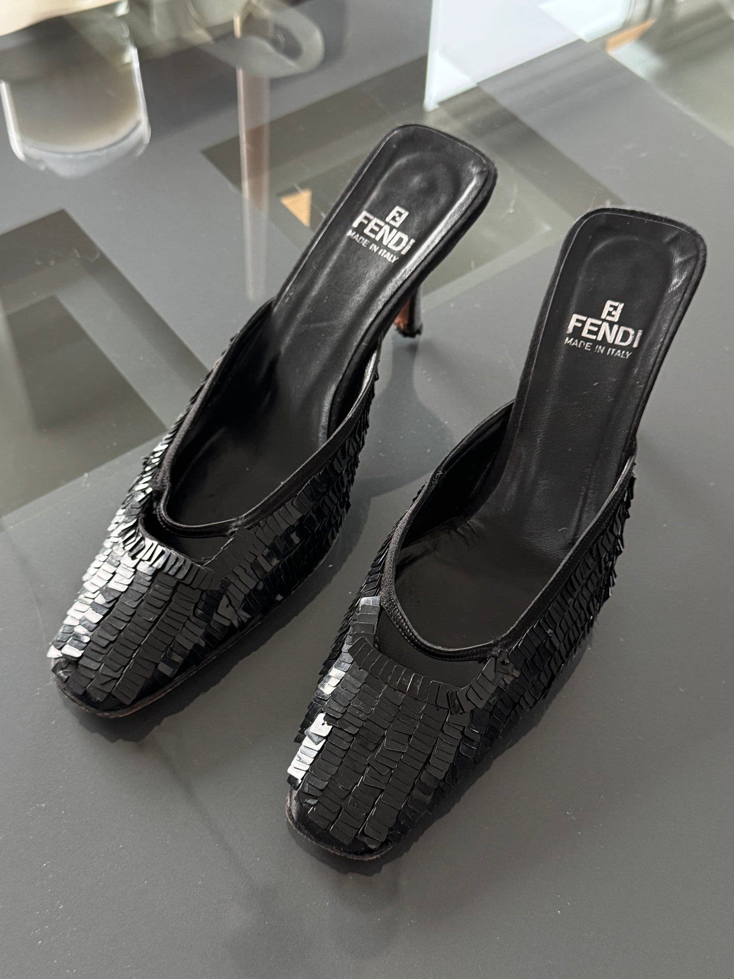 Vintage Fendi Sequin Mule Heels 37
